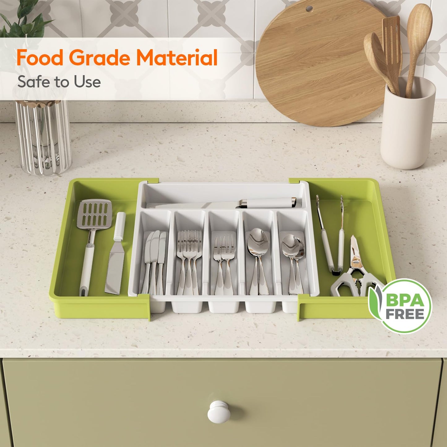 Lifewit Silverware Drawer Organizer, Expandable Utensil Tray for Kitchen, BPA Free Flatware and Cutlery Holder, Adjustable Plastic Storage for Spoons Forks Knives, 8.5"-14.1" x 12.1", Black