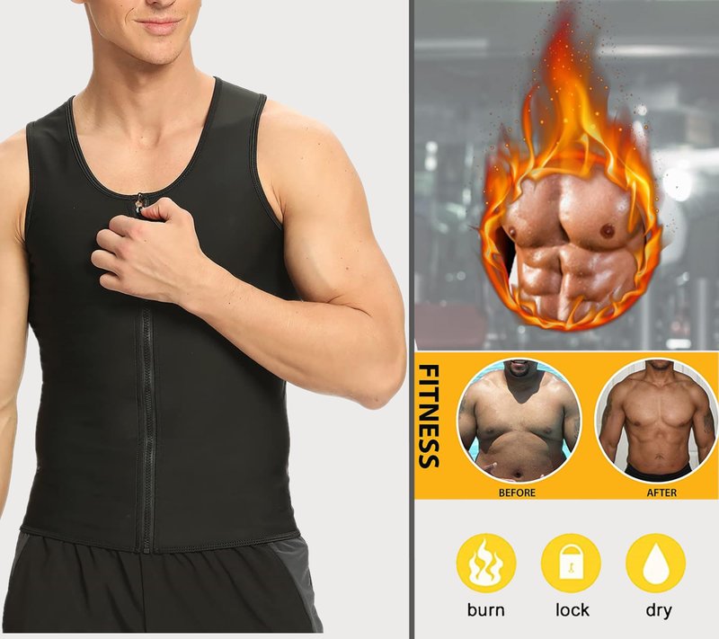 LELTLIMH Men's Sauna Vest Workout Sweat Suits Shirt Tank Top Waist Trainer for Men Compression Enhancing Gym Shapewear (Silvery, LXL)