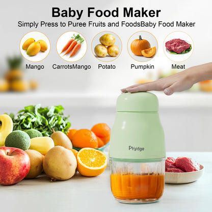 Baby Food Maker-Upgrade, Phydge Baby Food Blender with Baby Food Containers, Silicone Spoons, Easy to Clean, 10oz Baby Food Processor for Fruit, Vegetable, Meat