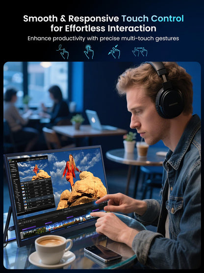 UPERFECT Portable Monitor 18.5 inch 120HZ 125% sRGB 1080P w/VESA & Stand, Large Portable Monitor FreeSync IPS HDR Gaming Display, HDMI USB C Travel Second Screen for Laptop MacBook