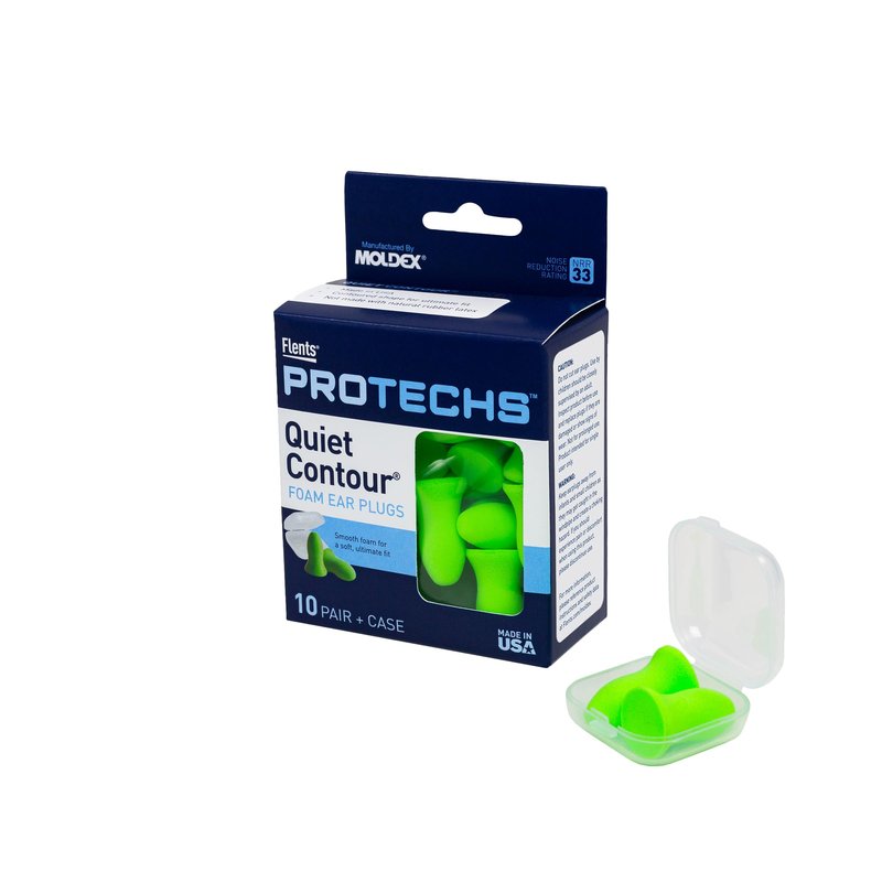 Flents Protechs Foam Ear Plugs, 10 Pair with case Sleeping, Snoring, Loud Noise, Traveling, Concerts, Construction, Studying, Work, Shooting, NRR 33, Noise Cancelling, Green, Made in the USA