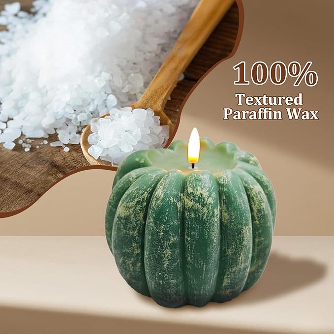 Fall Decor, Fall Decorations for Home - Flameless Pumpkin Candle with Timer Remote - Room Bedroom Table Farmhouse Decor for Halloween, Thanksgiving, Green