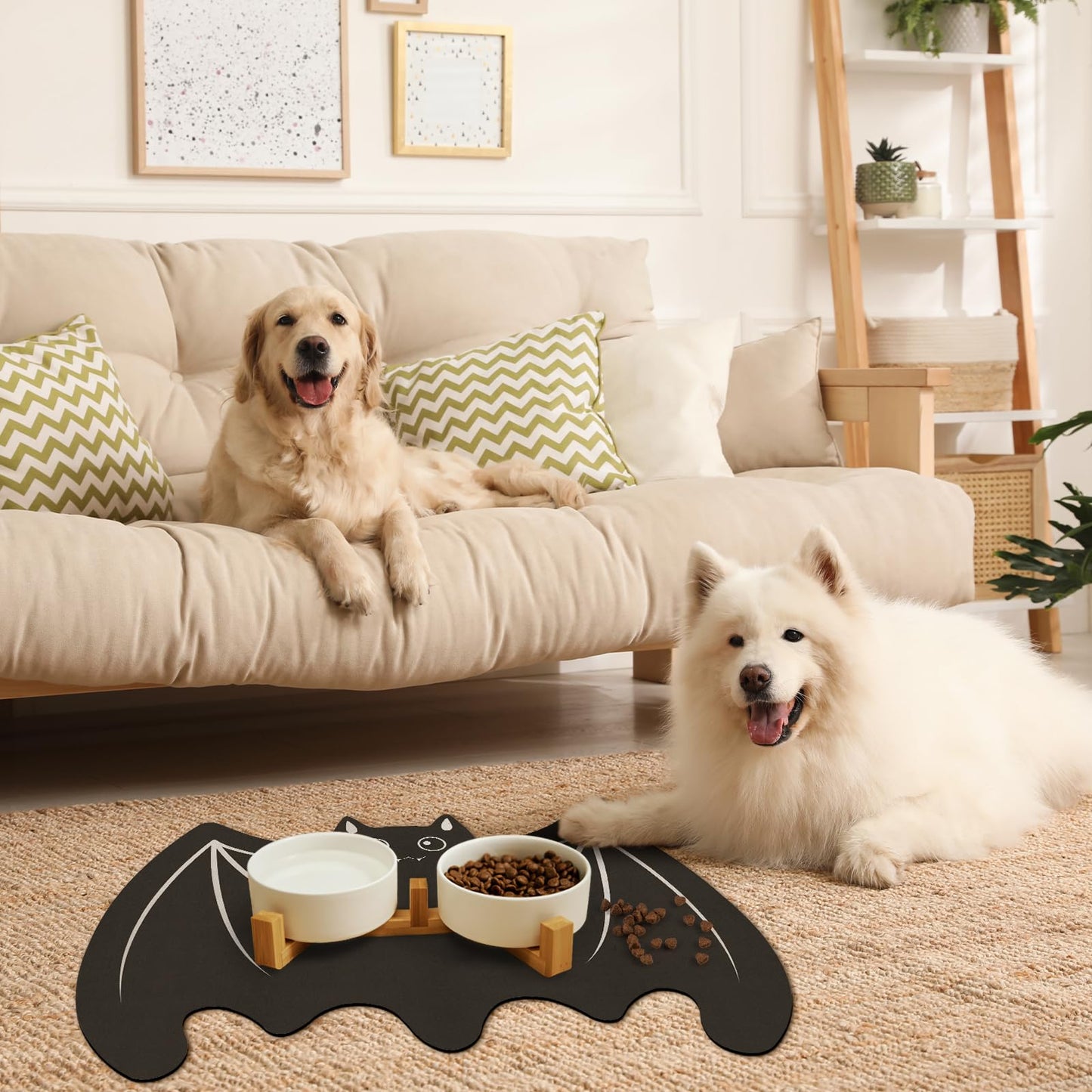 Pet Mats for Food and Water Dog Cat Food Mats Pet Feeding Mat Anti-Slip No Stains Quick Dry Floors Waterproof Placemat Pet Food Bowl Mat Halloween Decorations - 23.6" x 15.7" Bat