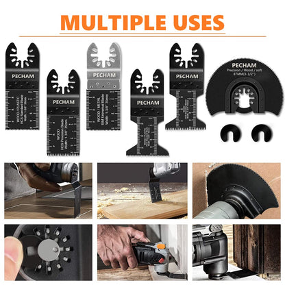 PECHAM 24PCS Oscillating tool Accessories Universal Wood Metal Oscillating Multitool Quick Release Tool Kits Fit Fein Multimaster, Ryobi, Milwaukee, Bosch, Dremel, Dewalt, Rockwell, Makita More
