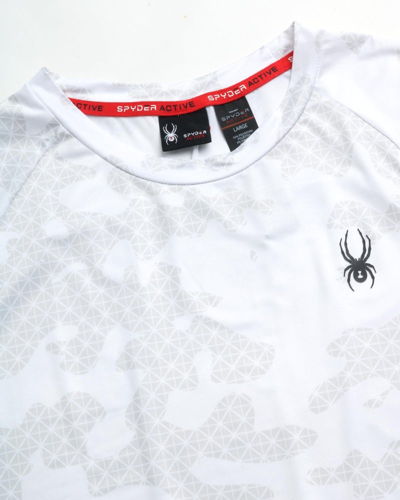 Spyder Mens Active Shirt - Crewneck Dry Fit Mens Workout Shirts Short Sleeve Camo Fitted Athletic Gym Shirts for Men, Size Medium, Elevated White