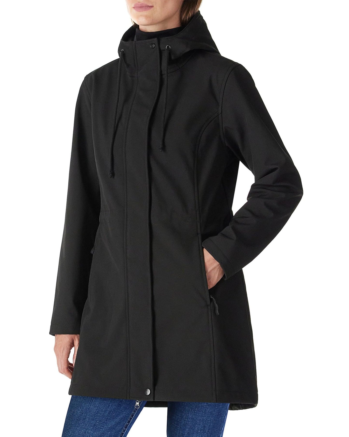 Outdoor Ventures Softshell Jacket Ladies Rain Jacket Functional Lightweight Rain Coat Windbreaker Waterproof Hiking Jacket Breathable Outdoor Jacket with Hood for Spring Fall Winter Black L