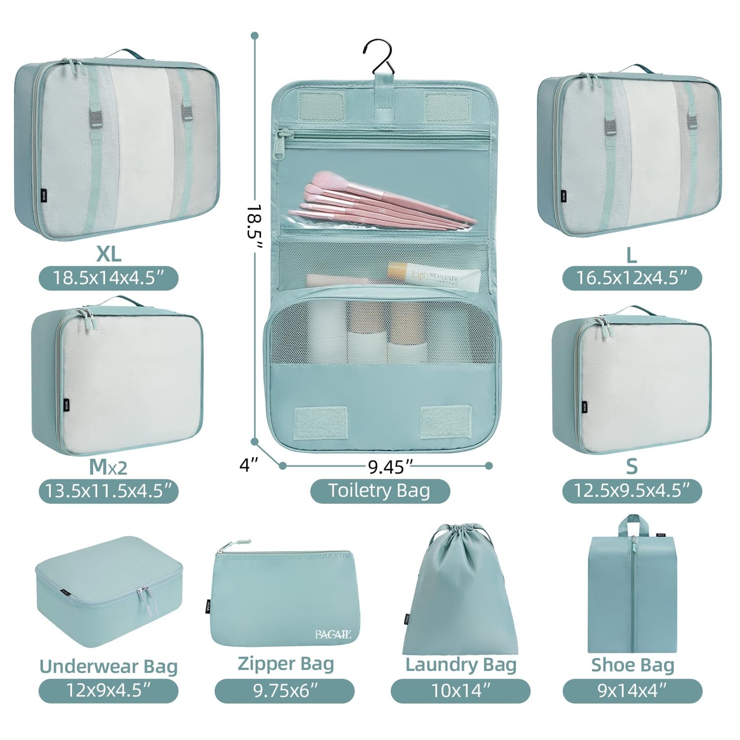BAGAIL 10 Set Packing Cubes Various Sizes Packing Organizer for Travel Accessories Luggage Carry On Suitcase