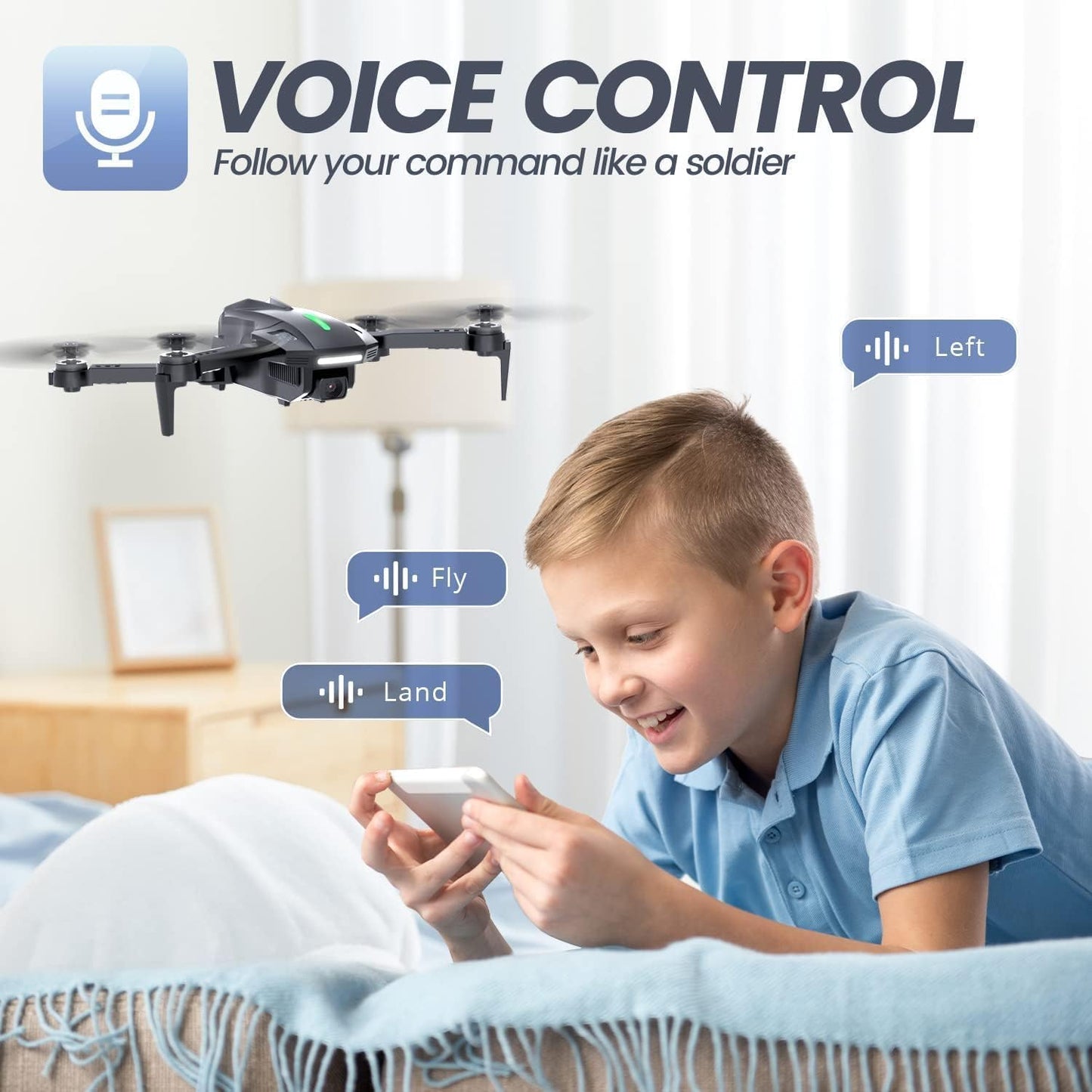 DEERC D70 Mini Drone for Kids Adults with Camera, 1080P HD Foldable RC Quadcopter for Boys Girls with Headless Mode, Tap Fly, 360° Flips, Voice and Gesture Control, 2 Modular Batteries