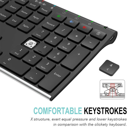 Arteck Universal Bluetooth Keyboard Stainless Steel Full Size UK Layout Wireless Keyboard for Windows, iOS, Android, Computer Desktop PC Laptop Surface Tablet Smartphone Built in Rechargeable Battery