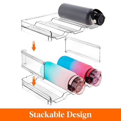 Lifewit Stackable Water Bottle Organizer for Cabinet, Plastic Bottle Holder Fits Bottles & Tumblers up to 3.8" Diameter, Pantry, Countertop & Fridge, Holds 6 Bottles