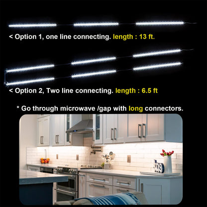 LED Under Counter Light, Wobane Dimmable Under Cabinet Lighting, 8 PCS LED Strip Light Bars with Remote Control for Kitchen,Shelf,Pantry,Showcase,Desk,Cupboard 6000K White, Timing, 20W 1900LM,13 ft