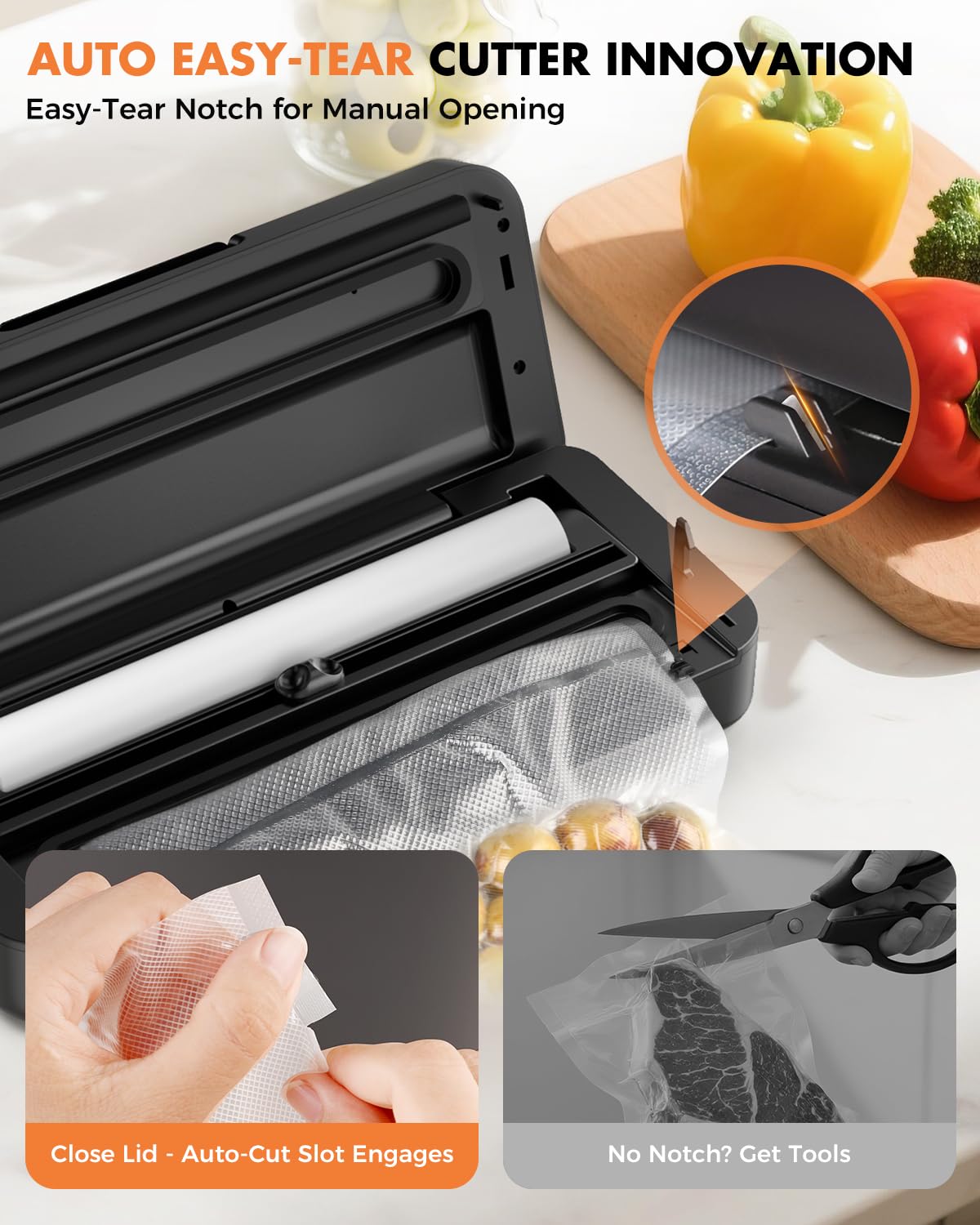 UPRUBE Vacuum Sealer for Food, 95kPa Food Saver Vacuum Sealer Machine, 135W Fast-Sealing by Built-in Bag Storage, Easy Tear Cutter, 9-in-1 Compact Food Vacuum Sealer Machine with 10 ft Bag Roll
