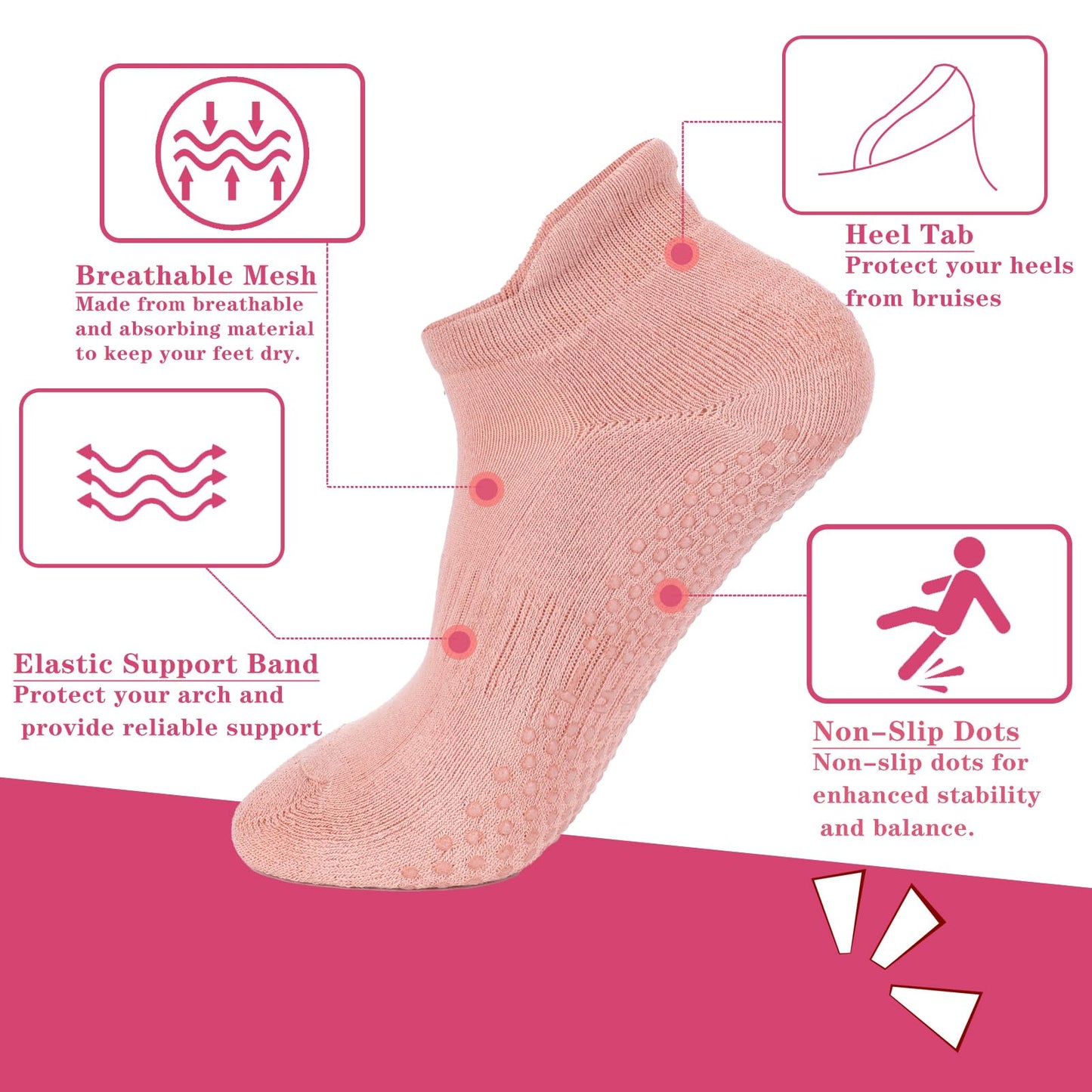 Grip Pilates Socks Non Slip Athletic Yoga Socks with Grips for Women Grippy socks for Hospital Workout Barre