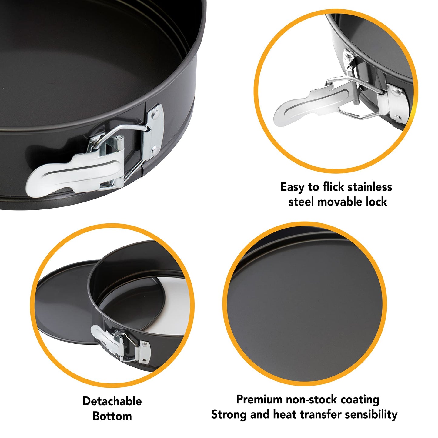 Grilzy Cake Tin - 8 Inch Cake Tins for Baking, 20cm Springform Cake Tins for Cheesecake, Non-Stick Baking Tins Round Cake Pan, Bake Ware Round Cake Tin for Restaurants, Home and Kitchen