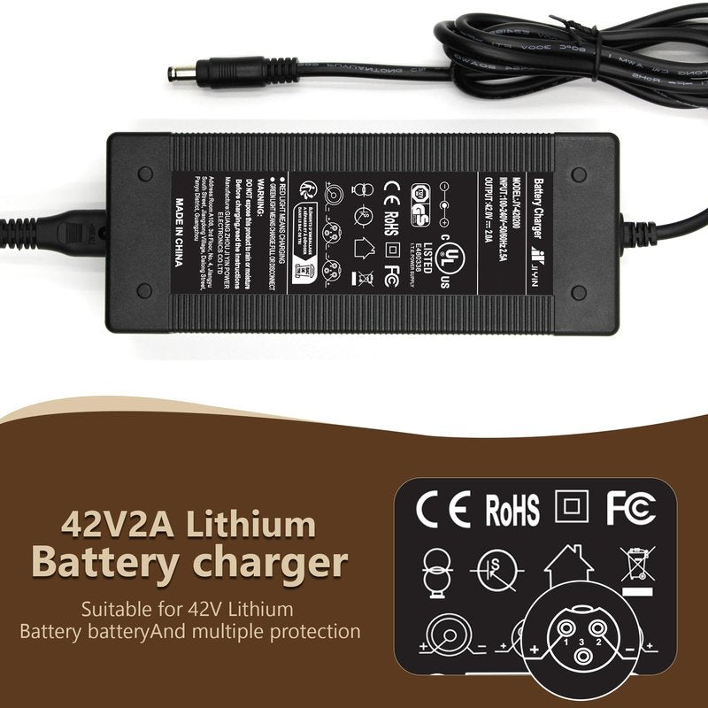 UL Certified 36V-42V 2A Fast Charger for 36V Electric Scooter Lithium Battery Jetson Hoverboard Charger Replacement Compatible with Pocket Mod, Sports Mod, Electric Scooters