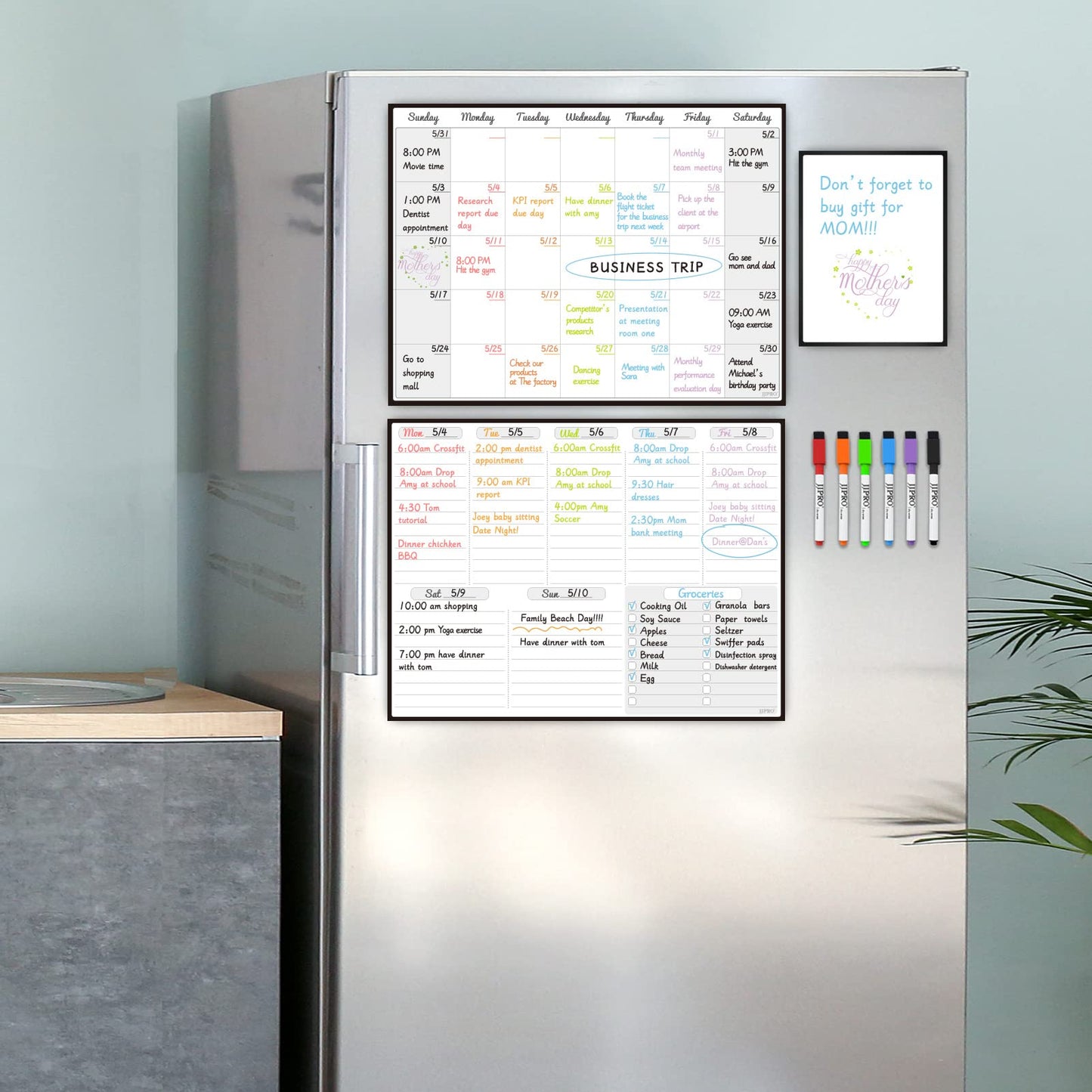 JJPRO Magnetic Dry Erase Monthly Calendar and Weekly Whiteboard for Fridge-Monthly Planner,Weekly Dry Erase Board for Refrigerators,One Bonus Notepad/to Do/Grocery List