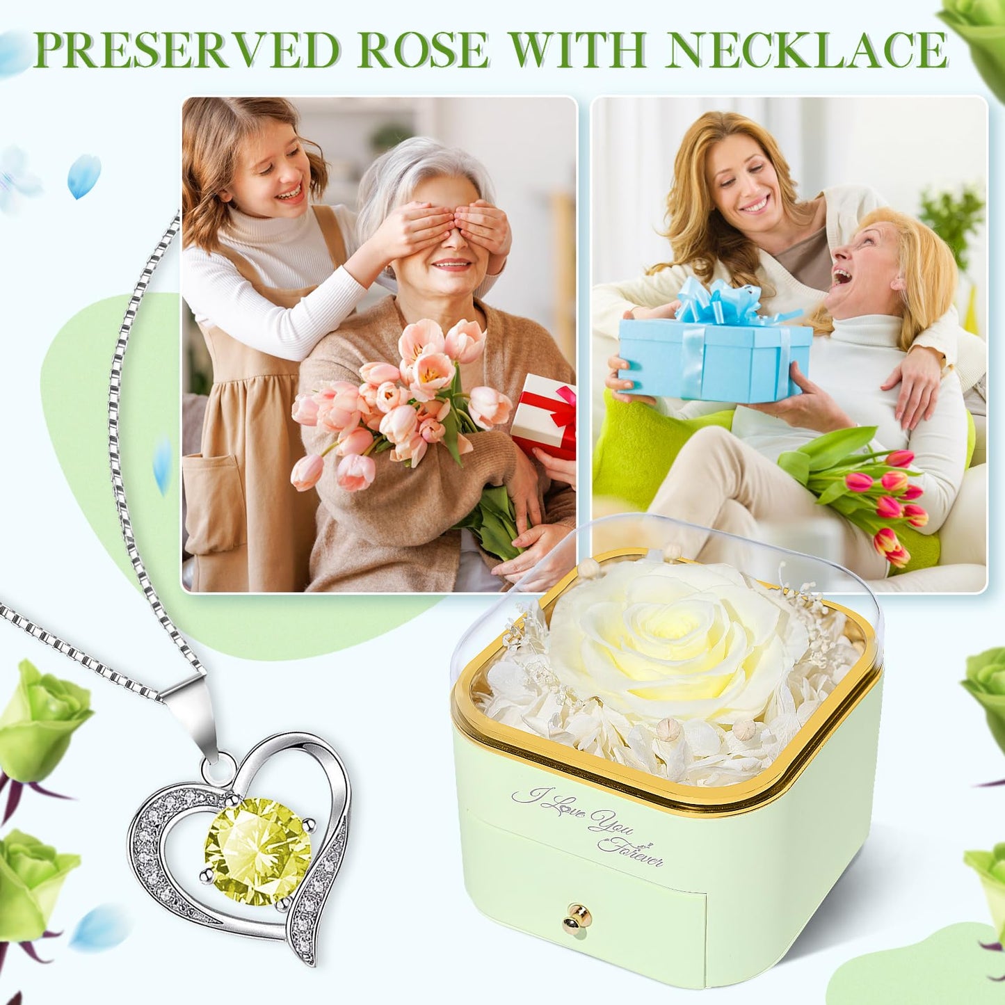 Beferr Valentines Day Gifts for Her Preserved Real Rose with Necklace Eternal Roses Forever Flowers for Delivery Prime Mothers Anniversary Birthday Gifts for Women Mom Grandma Wife Daughter Girlfriend