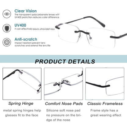 HIYANJN Frameless Reading Glasses Blue Light Blocking Rimless Computer Reader For men Lightweight Eyeglasses(3-Pack,2.25