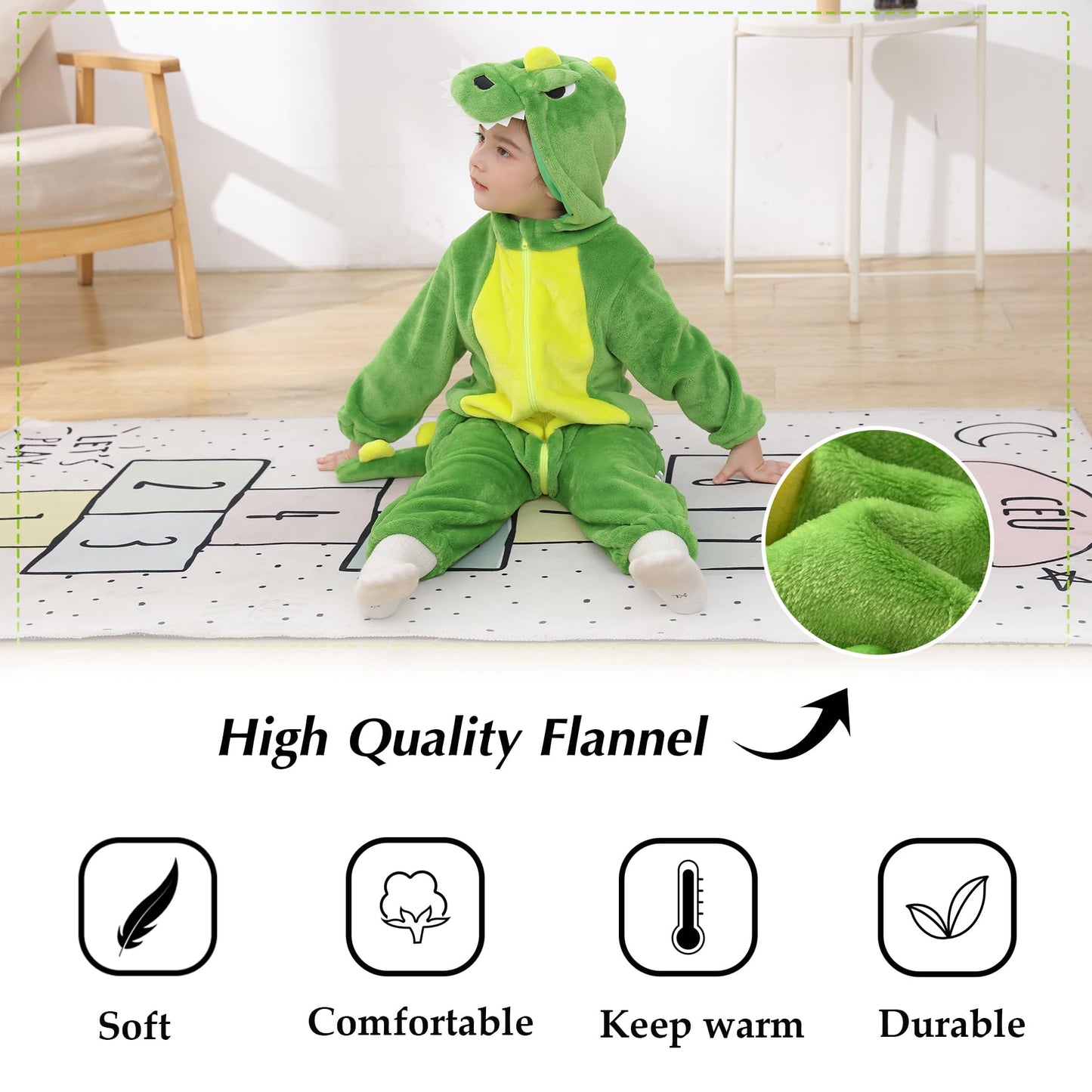 TONWHAR Kids' And Toddlers' Infant Tiger Dinosaur Animal Fancy Dress Costume Outfit Hooded Romper Jumpsuit (4T/Height:40"-43", Green Dinosaur)