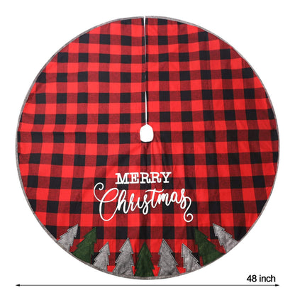 Juegoal 48 Inch Christmas Tree Skirt, Soft Red and Black Plaid Christmas Tree Mat for Xmas Party Decoration, Christmas Tree Holiday Decor