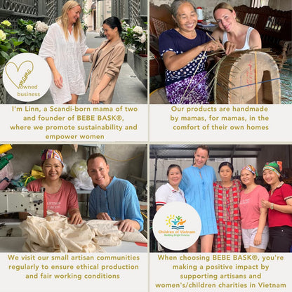 BEBE BASK Premium Baby Diaper Caddy Organizer - Handmade - Seagrass Basket With Cotton Divider - Award-Winning & Luxury Diaper Caddy Basket - White (NATURAL)