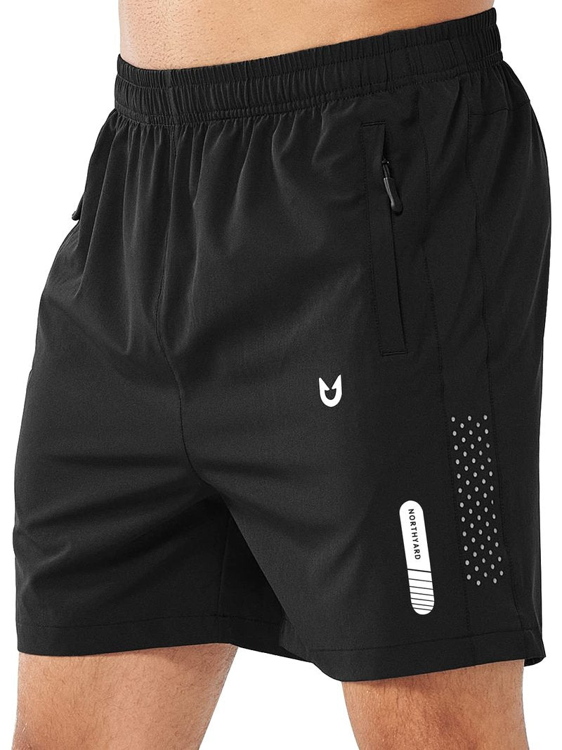 NORTHYARD Men's Athletic Running Shorts Gym Workout 7"/9"/5" Quick Dry Lightweight Sports Basketball Tennis 3 Zipper Pockets Black-5inch XL