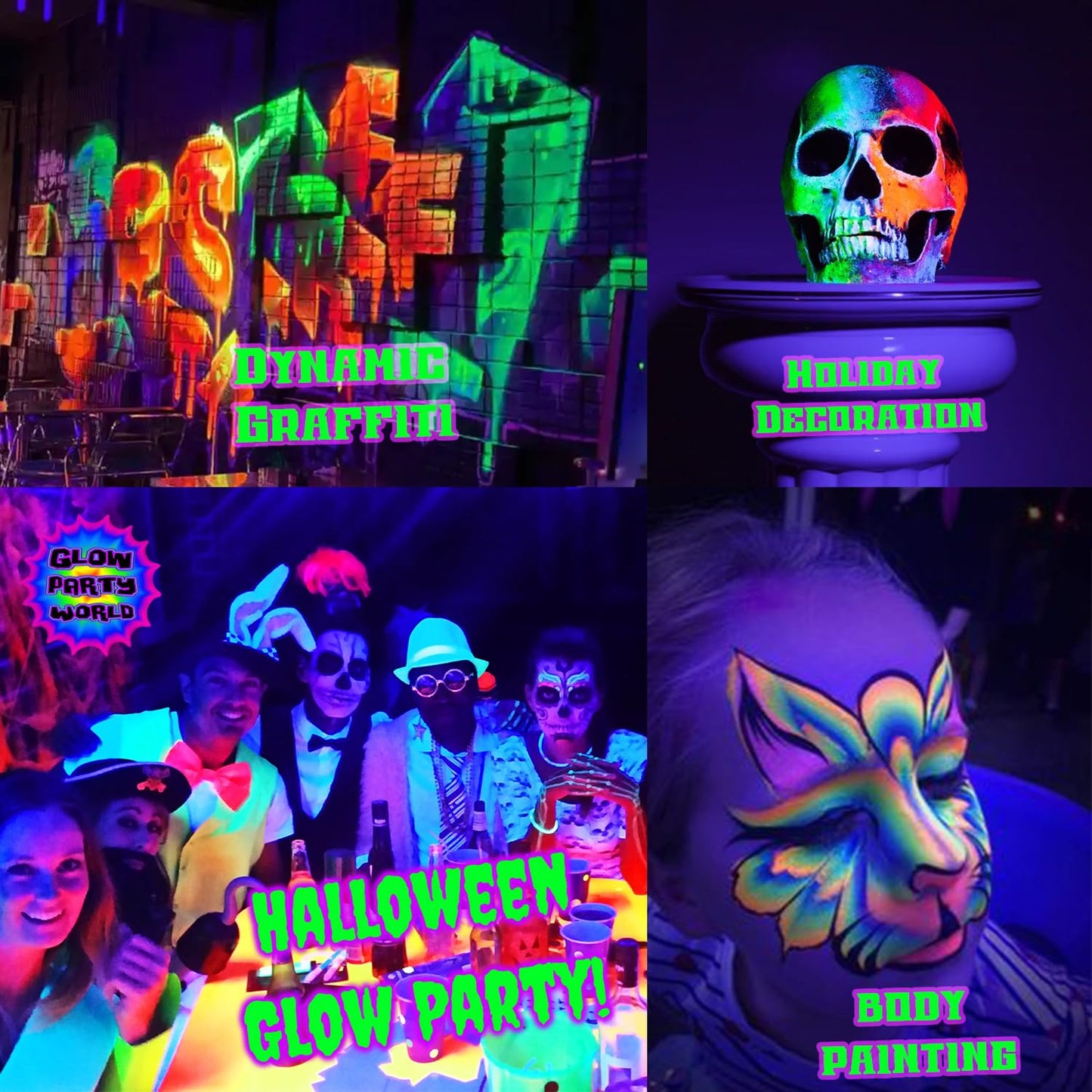 ONMAY UV Neon Face & Body Paint Stick -10 Glow-in-the-Dark Colors for Halloween, Parties, Raves-Safe Non-Toxic UV Reactive Makeup for Skin, Cosplay & Festivals