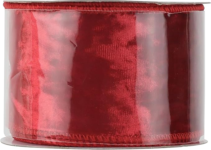 MEEDEE Red Velvet Wired Ribbon 2-1/2 inch Crushed Red Velvet Christmas Ribbon 10 Yards for Christmas Tree, Wreaths, Crafts Bow, Garlands, Gift Wrapping, Seasonal Decorations