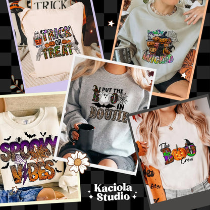 Kaciola 9 Sheets Halloween Iron on Transfers, Ghost DTF Transfers Ready to Press Iron on Decals for T Shirts Hoodie DIY Crafts