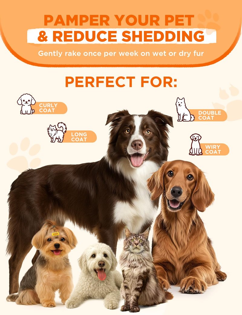 Dog Brush for Shedding with Steam, Dog Brush for Long Haired Dogs and Cats, Dual-Sided Dematting and Deshedding, Safe Non-Deforming Steel Pins, for Medium-Thick Coats Prone to Tangles & Shedding