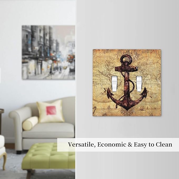 Anchor Nautical Vintage Map 2 Gang Light Switch Plate Cover Double Toggle Wall Plate Decorative Switchplate Electrical Faceplate for Office Livingroom Home Decor