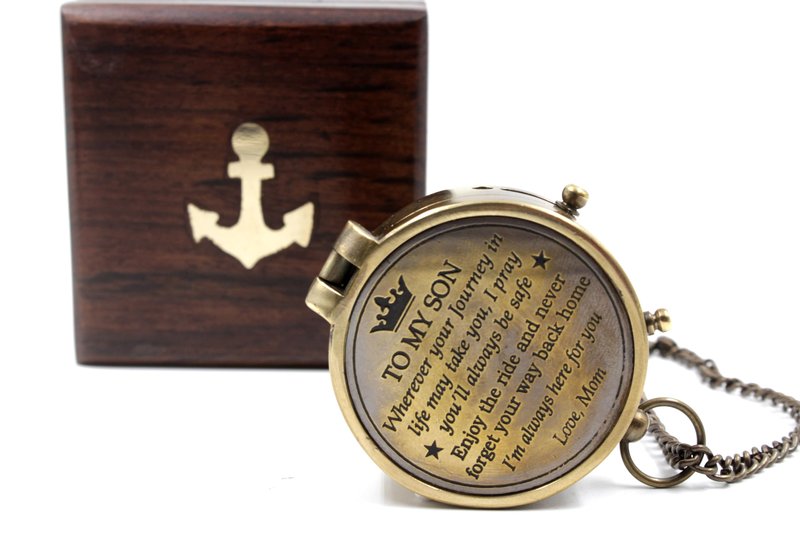 Mom to Son Compass – Engraved Compass Gift for Son from Mom – Birthday, Graduation, Confirmation, Parting or Sailor Gift – Inspirational Keepsake for Boys & Men