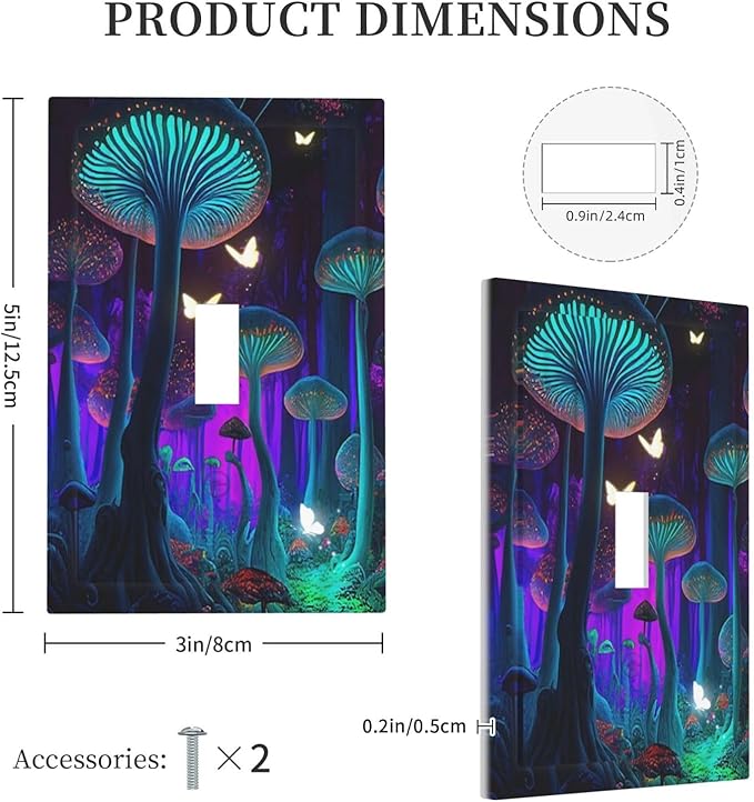 Fantasy Mushroom Forest Glowing Butterfly Single Toggle Light Switch Plates Cover Decorative 1 Gang Wall Plate Electrica Faceplate for Bathroom Bedroom Decorate Accessories