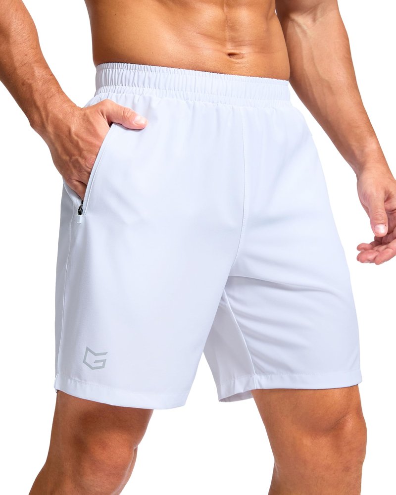 G Gradual Men's Athletic Running Shorts with Zipper Pockets Quick Dry 7"/ 5"/ 9" Workout Gym Shorts for Basketball Hiking(White,9XL)