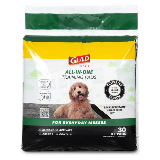 Glad for Pets Extra Large Charcoal Dog Training Pads - Absorbent Disposable Pee Pads for Dogs, Cats & Puppies - Jumbo-Size Potty Pads that Neutralize Urine Instantly - 30 Count Pet Supplies