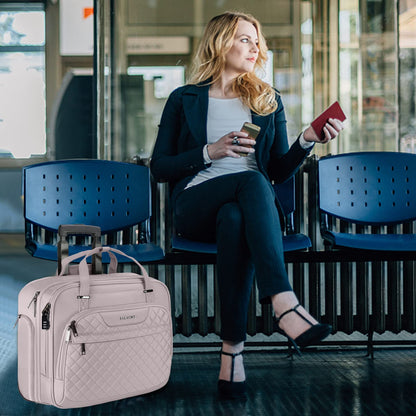 EMPSIGN Rolling Laptop Bag for Women - Wheeled Briefcase Fits Up to 15.6 Inch Laptop, Water-Repellent Overnight Computer Bag with RFID Pockets, Dusty Pink