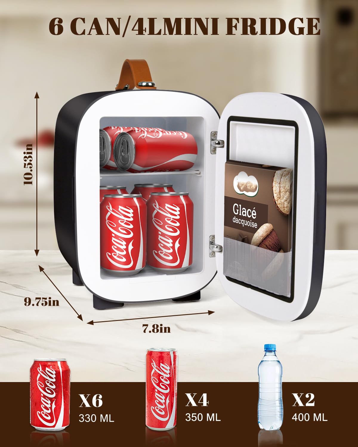 FANSEXPERT Mini Fridge for Bedroom, 4 Liter/6 Cans Skincare Small Refrigerator, AC/DC Portable Mini Cooler & Warmer, Small Fridge for Camping, Dorm, Office, Car (Black)