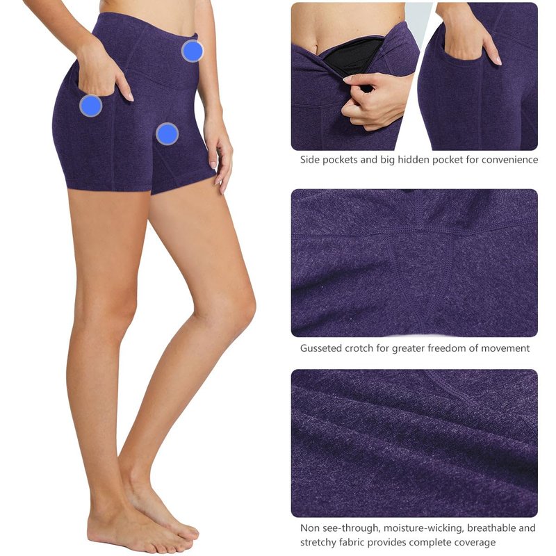 baleaf Biker Shorts Women Yoga Gym Workout Spandex Running Volleyball Tummy Control Compression with Pockets 5" Heather Purple XS