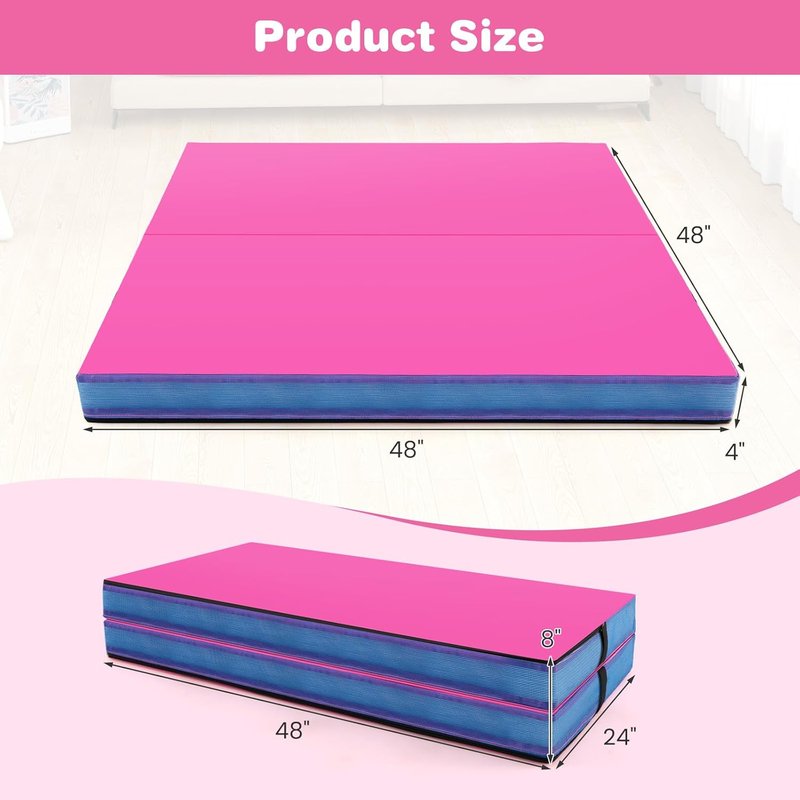 Goplus Thick Folding Gymnastic Mat - 4" Bi-Fold Fitness Mat with Carrying Handles & PU Leather Cover | Ideal for Home Gym Workouts
