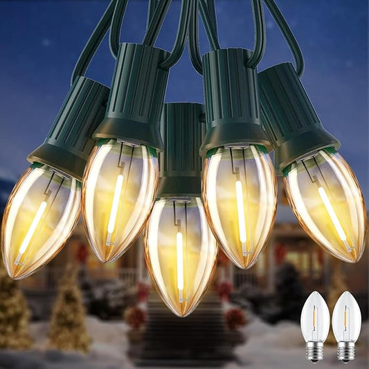 LED Christmas String Lights, 100FT C7 Vintage Christmas Lights with 104 Bulbs(4 Spare), Commercial Connectable Christmas Tree Lights for Xmas Holiday Roofline Garden Wedding Decor