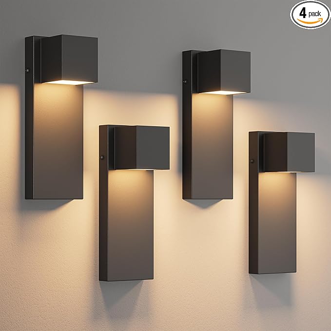 4 Pack 13" Modern Outdoor Led Wall Light,16W 3000K 1200Lumen Porch & Patio Hardwired Wall Mount Wall Sconces,Exterior IP65 Waterproof Aluminum Wall Lamp for Front Door Garage Garden(Black)