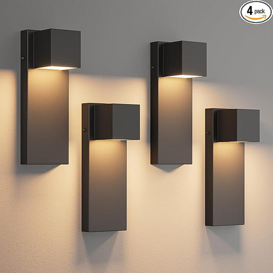 4 Pack 13" Modern Outdoor Led Wall Light,16W 3000K 1200Lumen Porch & Patio Hardwired Wall Mount Wall Sconces,Exterior IP65 Waterproof Aluminum Wall Lamp for Front Door Garage Garden(Black)