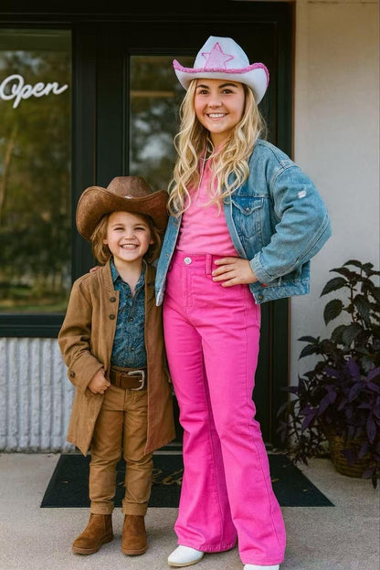 GiftExpress White Felt Cowgirl Hat with Pink Sequin Star, Country Themed Party Cowboy Dressup Play Costume Hat For Teens & Adults