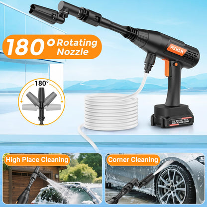 PECHAM Cordless Pressure Washer, 6 in 1 Portable Power Washer, 4.0Ah Battery Pressure Washer, 3 Adjustable Modes with 5M Antifreeze Hose for Washing Cars/Floor/Garden Cleaning & Watering