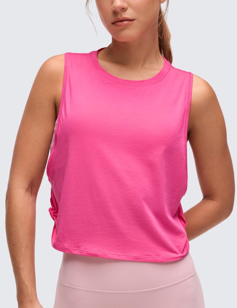 CRZ YOGA Pima Cotton Large Armhole Tank Tops for Women - Workout Sport Athletic Yoga Running Gym Loose Crop Sleeveless Shirts Sonic Pink Large