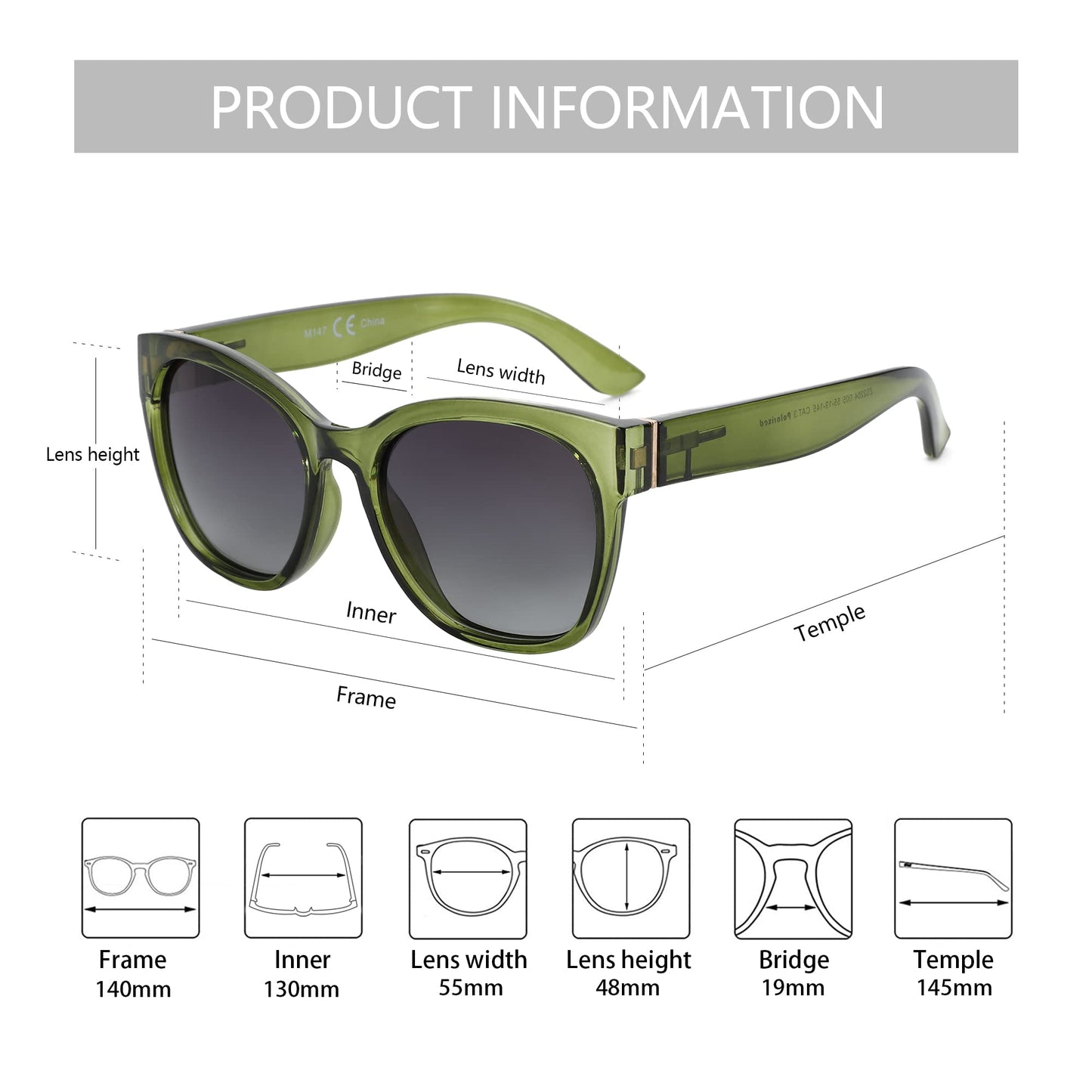 ZENOTTIC Cat Eye Polarized Sunglasses for Women - Oversized Sun Glasses UV400 Protection Retro Shades Designer Style