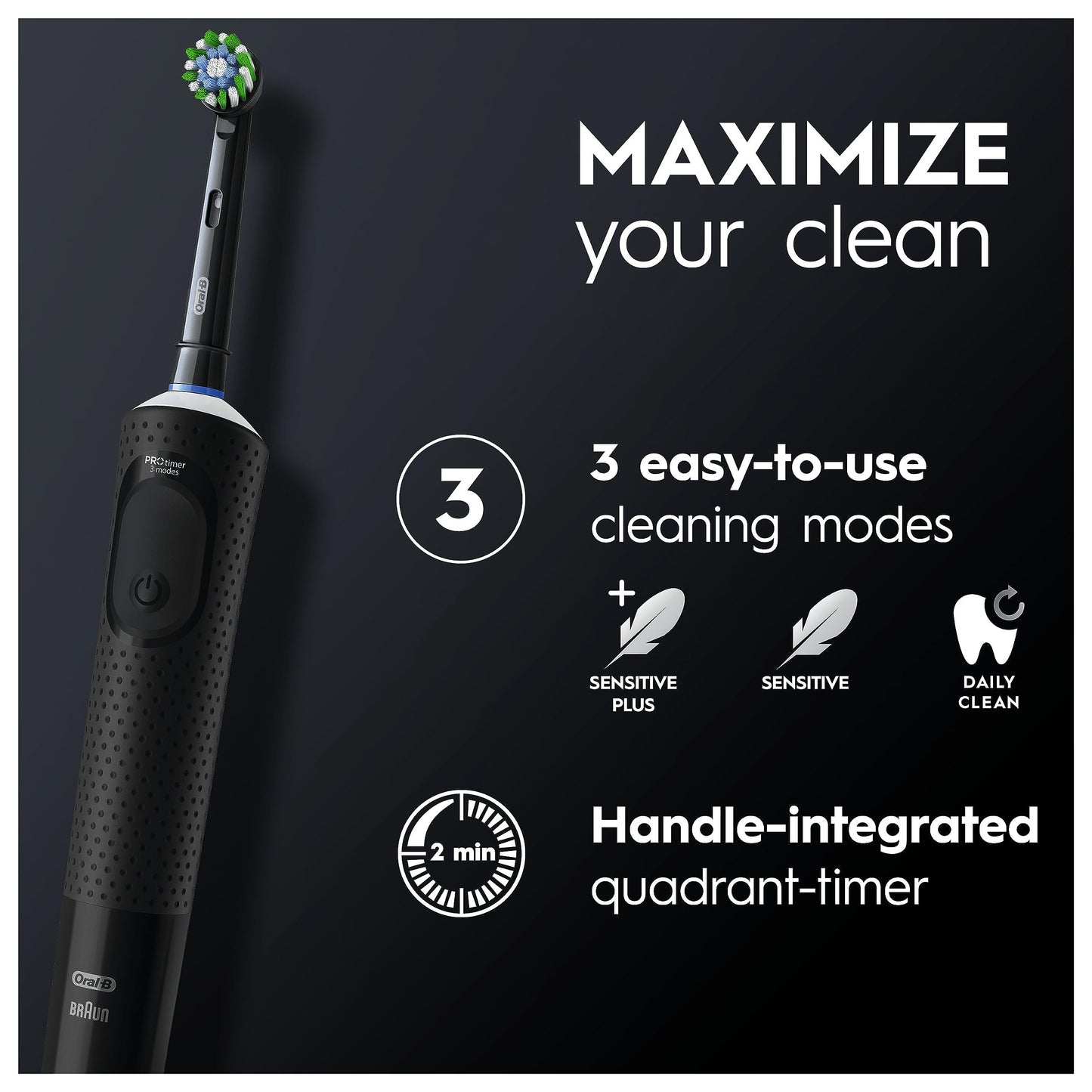 Oral-B Vitality Pro Electric Toothbrushes For Adults, 1 Handle, 1 Toothbrush Head, 3 Modes Including Sensitive Plus + Pro-Expert Toothpaste, 2 Pin UK Plug, Black
