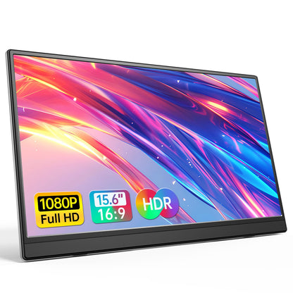 Portable Monitor 15.6 Inch 1080P USB-C HDMI Ultra-Slim Travel Monitor with Kickstand, for Laptop, PC, Mac Phone, PS, Xbox, Swich IPS Ultra-Thin Zero Frame Gaming