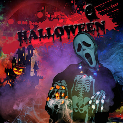 JASHIKA Halloween Eve Costume Party Accessories, Lighting Up LED Necklace Set of 3, Ghost, Jack O Lantern Pumpkin, Skull for Trick or Treating Door to Door Parade Procession