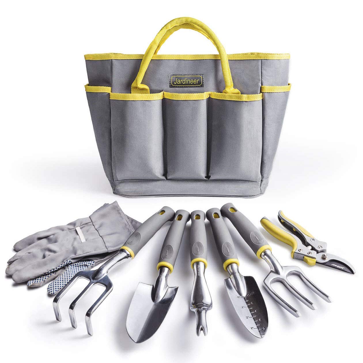 Jardineer Garden Tools Set, 8PCS Heavy Duty Garden Tool Kit with Outdoor Hand Tools, Garden Gloves and Storage Tote Bag, Gardening Tools Gifts for Women and Men